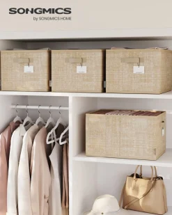 Fashion SONGMICS 4 Boîtes de rangement avec couvercle beige sable