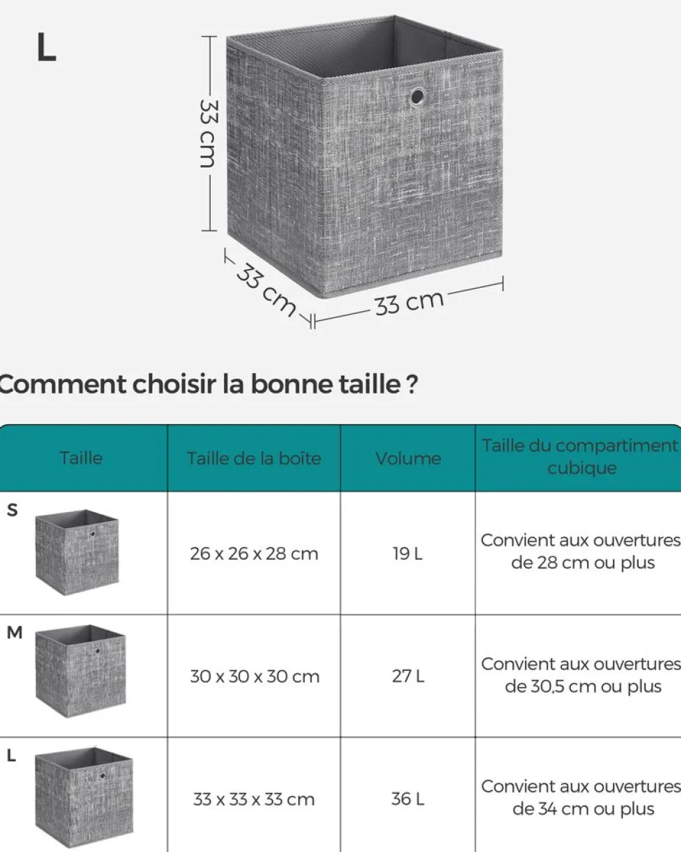 New SONGMICS 6 Boîtes de rangement pliables 33 x 33 x 33 cm gris