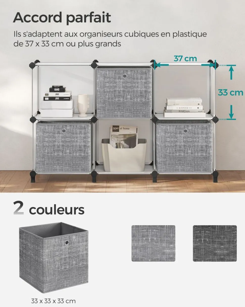 New SONGMICS 6 Boîtes de rangement pliables 33 x 33 x 33 cm gris