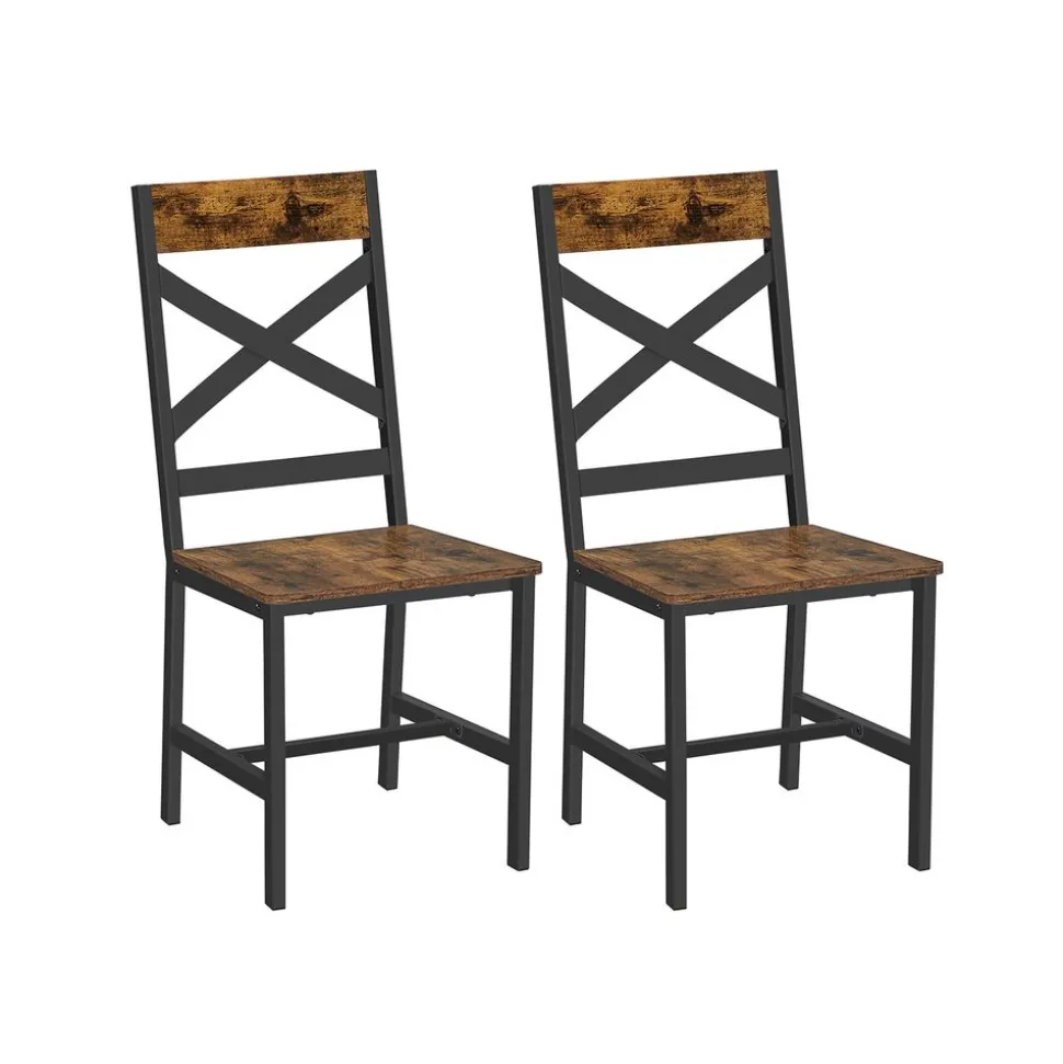 Outlet SONGMICS 2 Chaises industriel Brun Vintage Noir