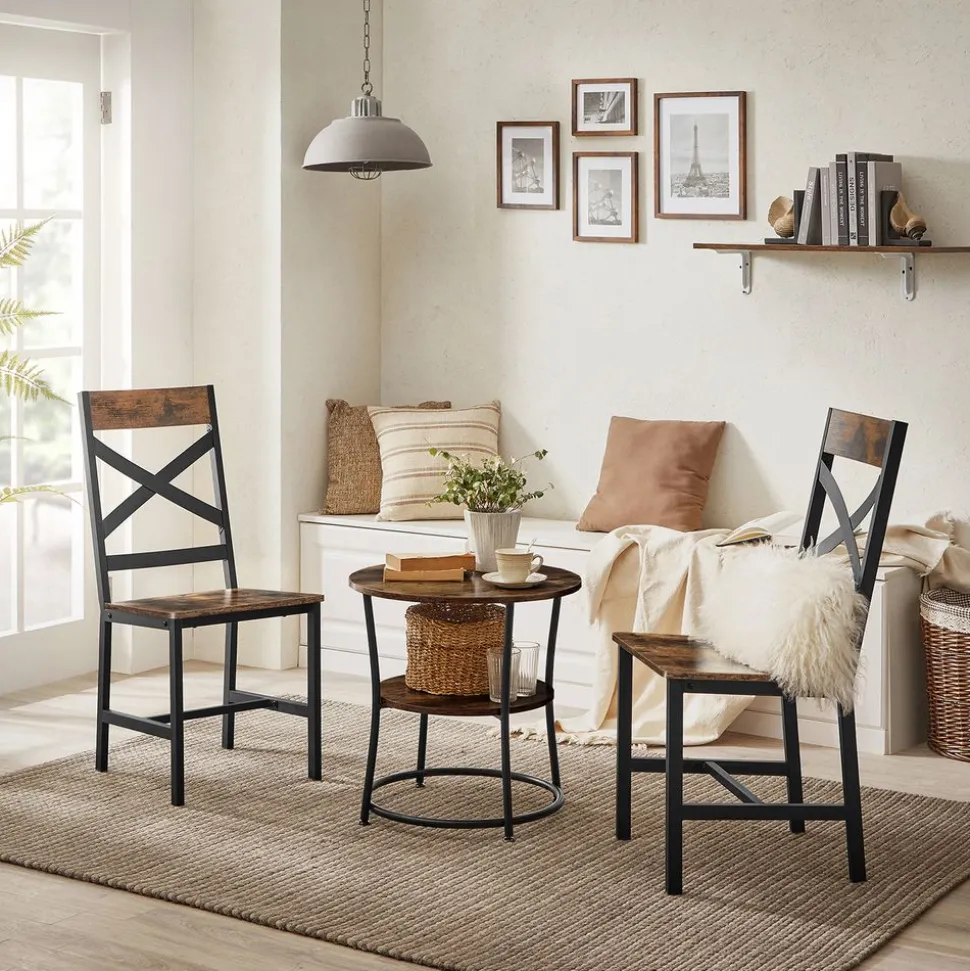 Outlet SONGMICS 2 Chaises industriel Brun Vintage Noir