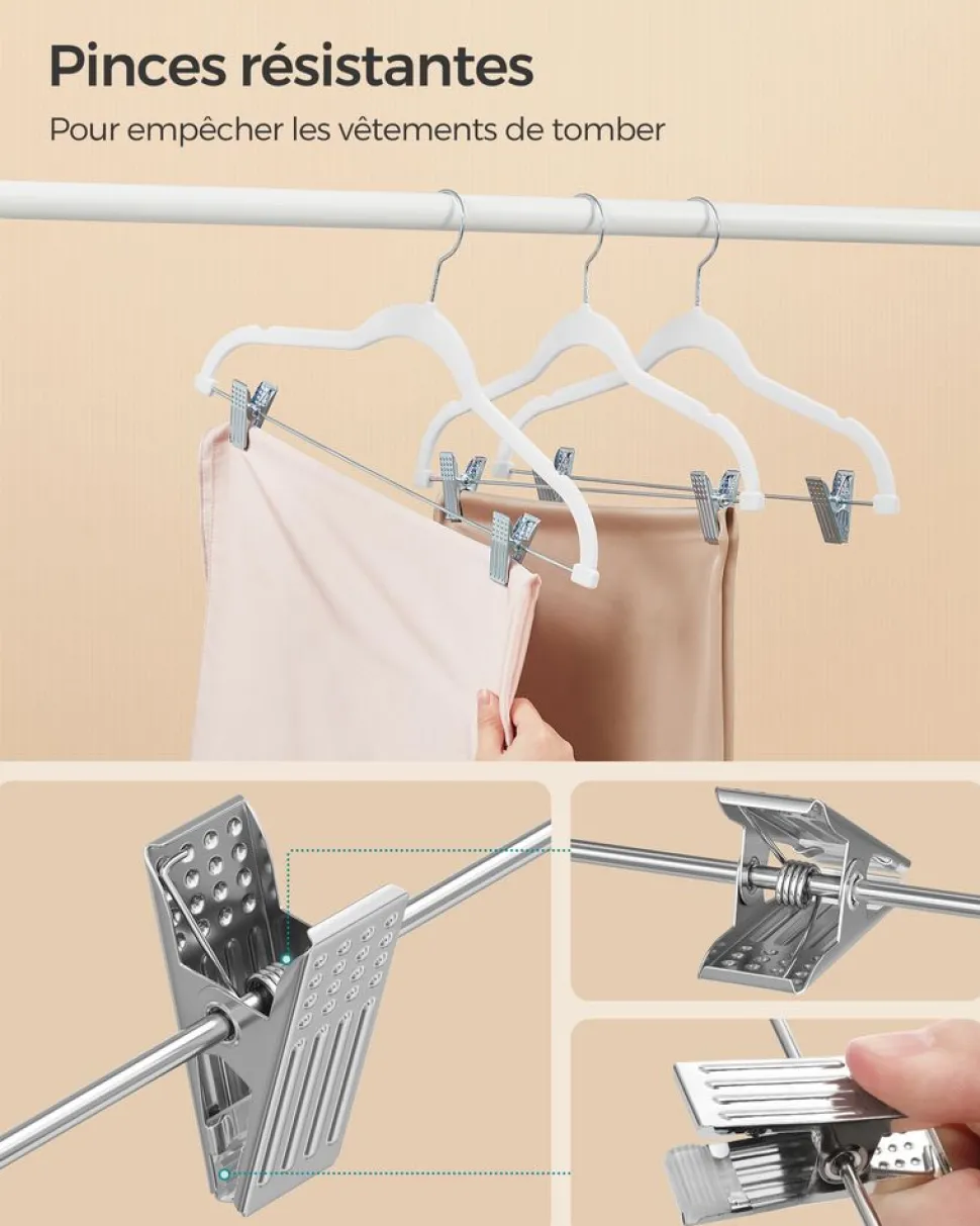 Best Sale SONGMICS 20 Cintres pour pantalons en velours blanc