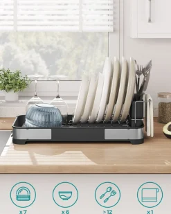 Discount SONGMICS 2 niveaux égouttoir à vaisselle en acier inoxydable argenté et noir