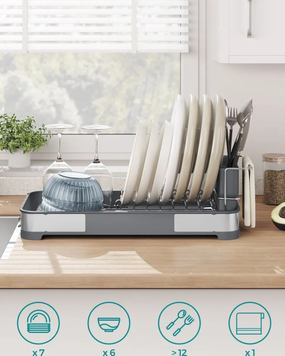 Discount SONGMICS 2 niveaux égouttoir à vaisselle en acier inoxydable argenté et noir