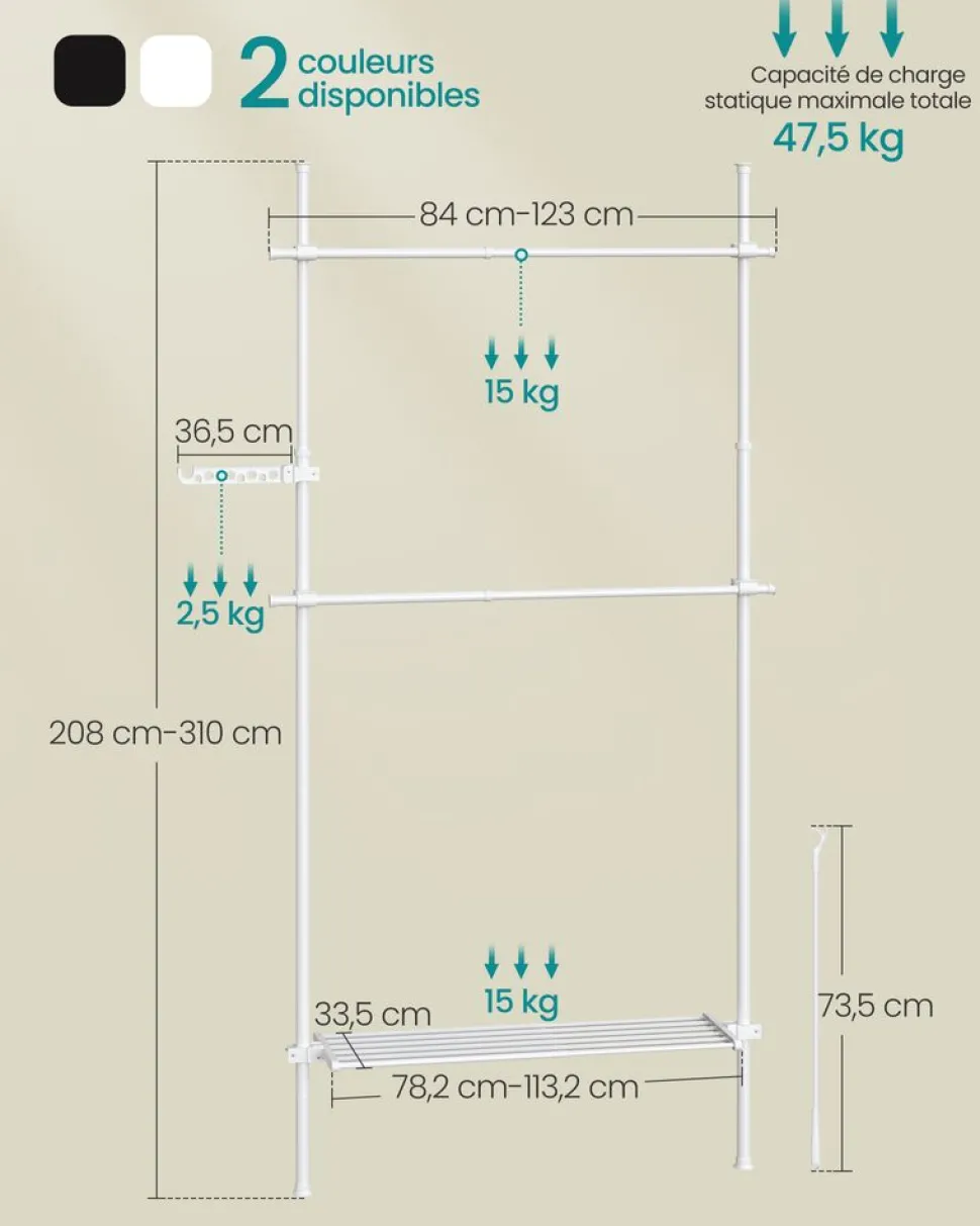 Best SONGMICS 2 Porte-manteaux muraux 10 crochets Blanc Nuage
