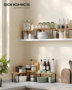 Shop SONGMICS 3 rangements pour placards de cuisine métal et bambou noir d'encre et beige naturel