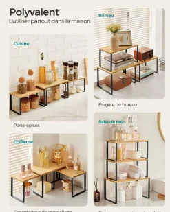 Shop SONGMICS 3 rangements pour placards de cuisine métal et bambou noir d'encre et beige naturel