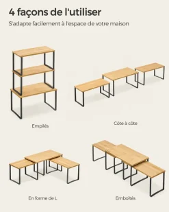 Shop SONGMICS 3 rangements pour placards de cuisine métal et bambou noir d'encre et beige naturel