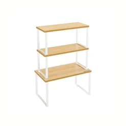 Shop SONGMICS 3 rangements pour placards de cuisine métal et bambou noir d'encre et beige naturel