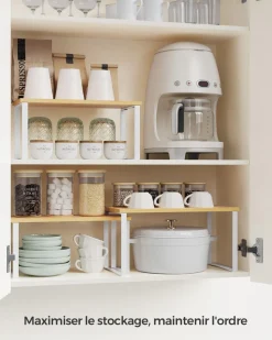 Shop SONGMICS 3 rangements pour placards de cuisine métal et bambou noir d'encre et beige naturel