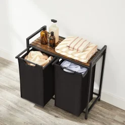 Hot SONGMICS 2 Tables basses rondes en acier noir boisé