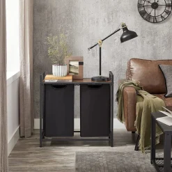 Hot SONGMICS 2 Tables basses rondes en acier noir boisé