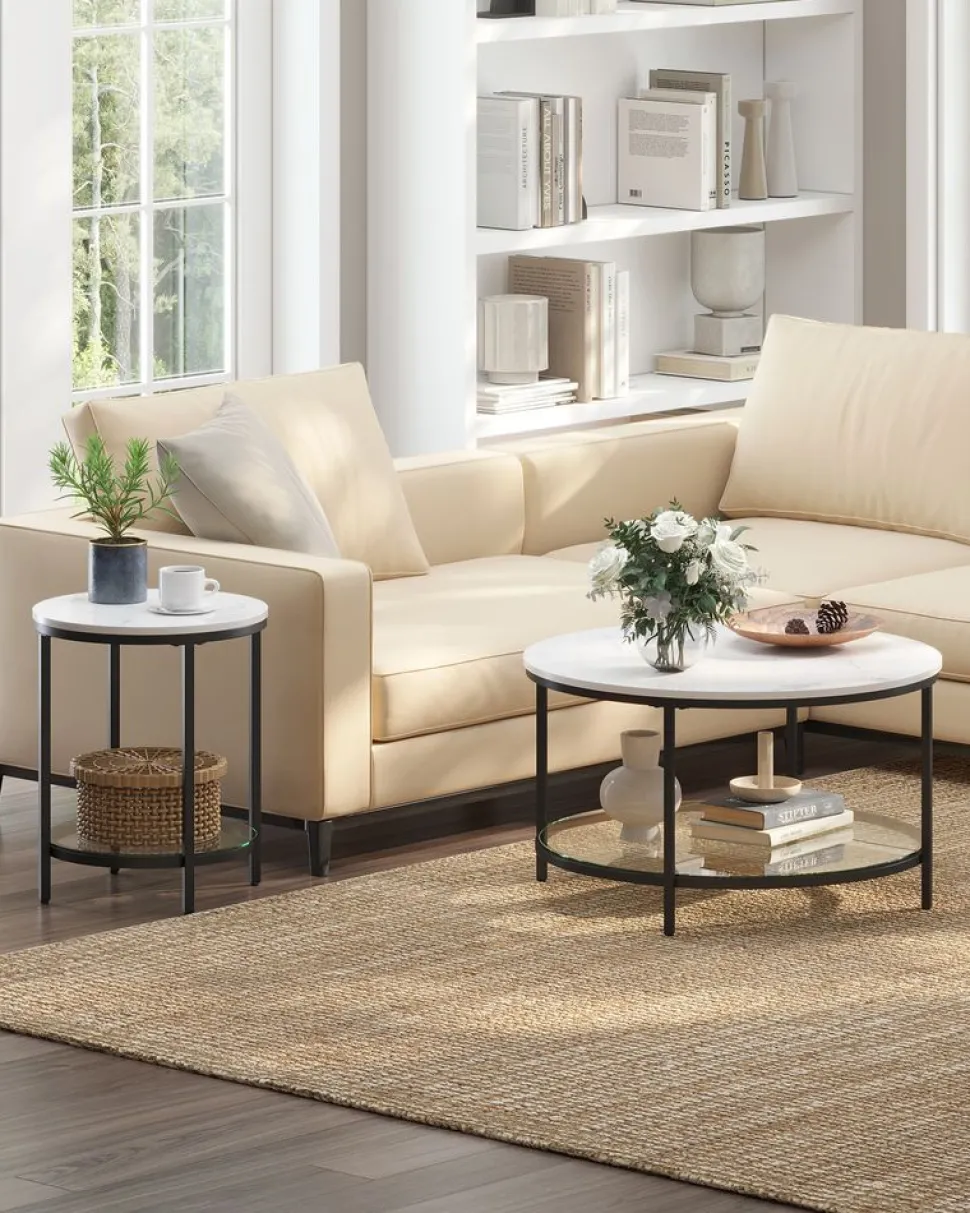 Clearance SONGMICS 2 Tables basses rondes plateau amovible gris ardoise