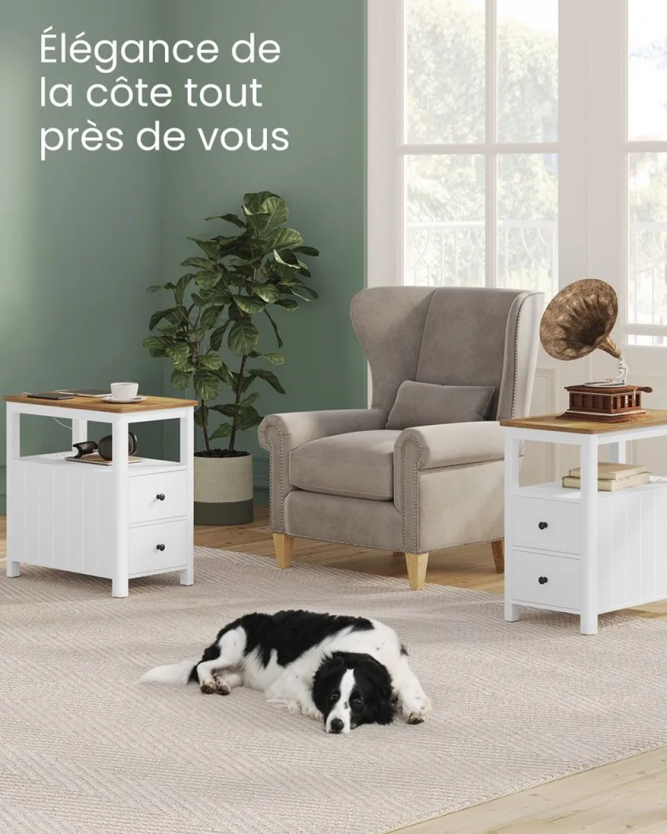 Online SONGMICS 2 Tables de nuit beige naturel et blanc classique