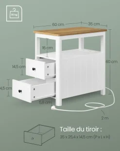 Online SONGMICS 2 Tables de nuit beige naturel et blanc classique