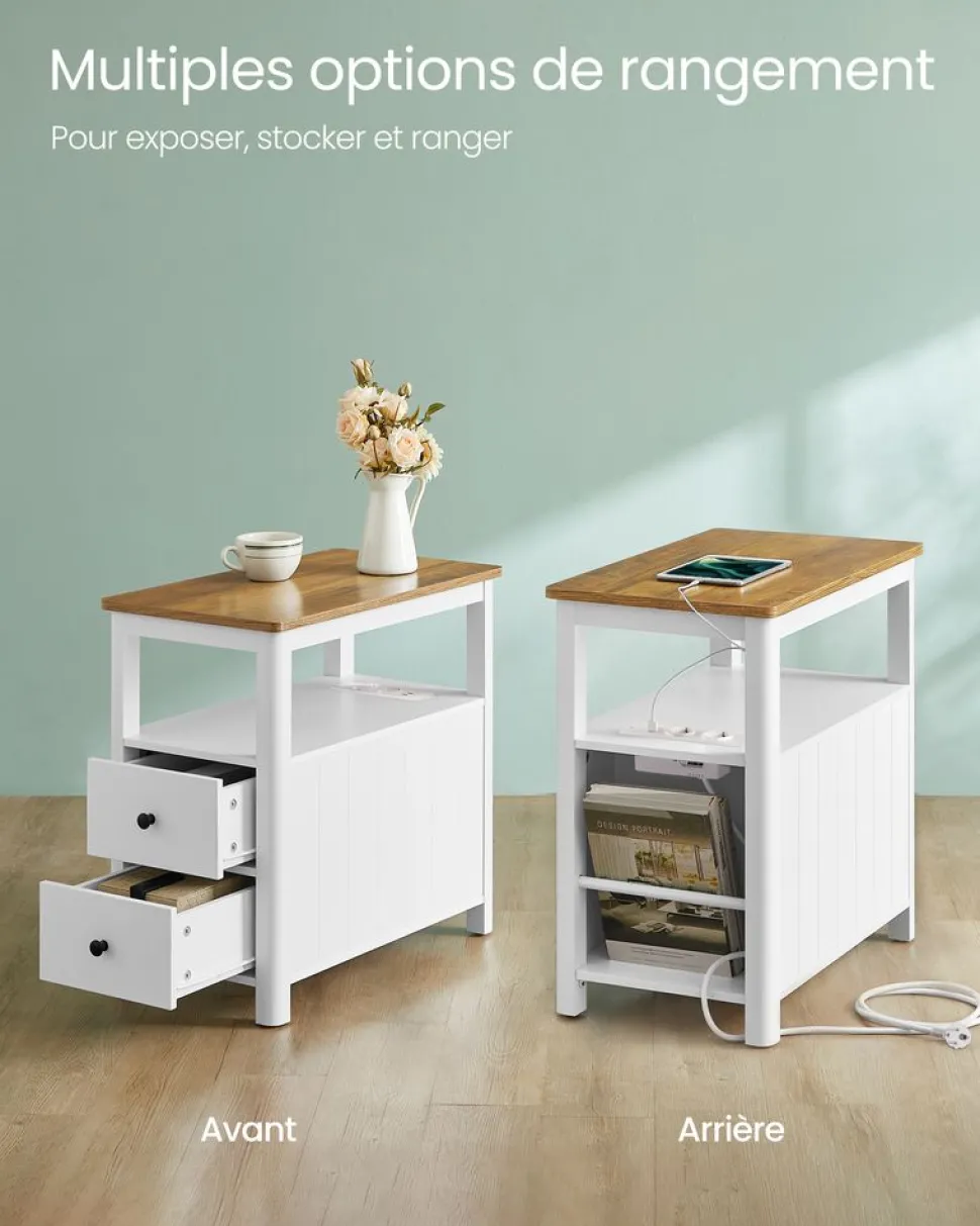 Online SONGMICS 2 Tables de nuit beige naturel et blanc classique