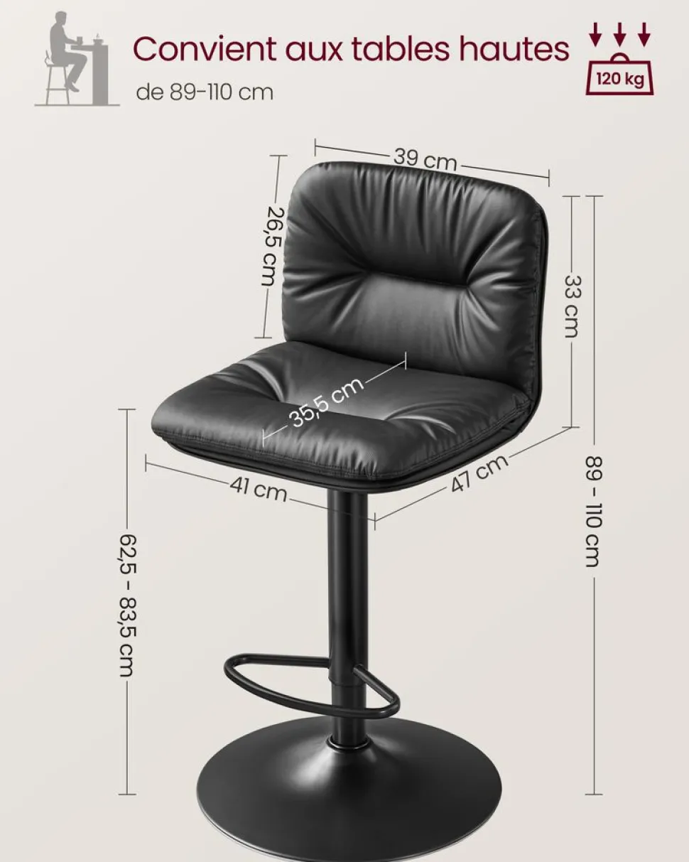 Outlet SONGMICS 2 Tabourets de bar avec dosier industriel