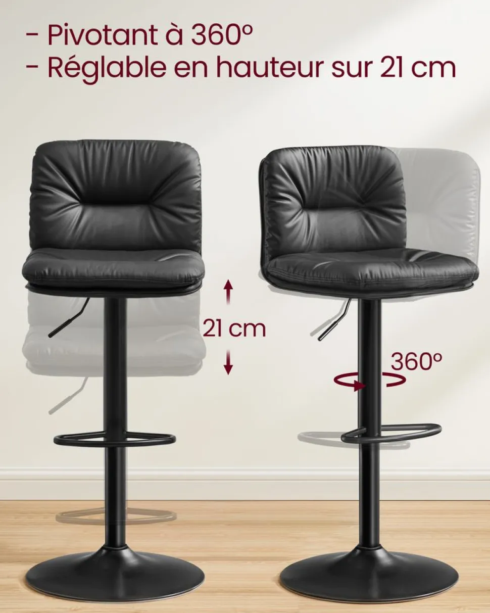 Outlet SONGMICS 2 Tabourets de bar avec dosier industriel