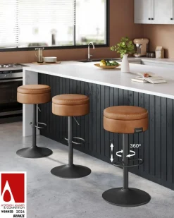 Hot SONGMICS 2 Tabourets de bar avec pieds réglables marron chameau