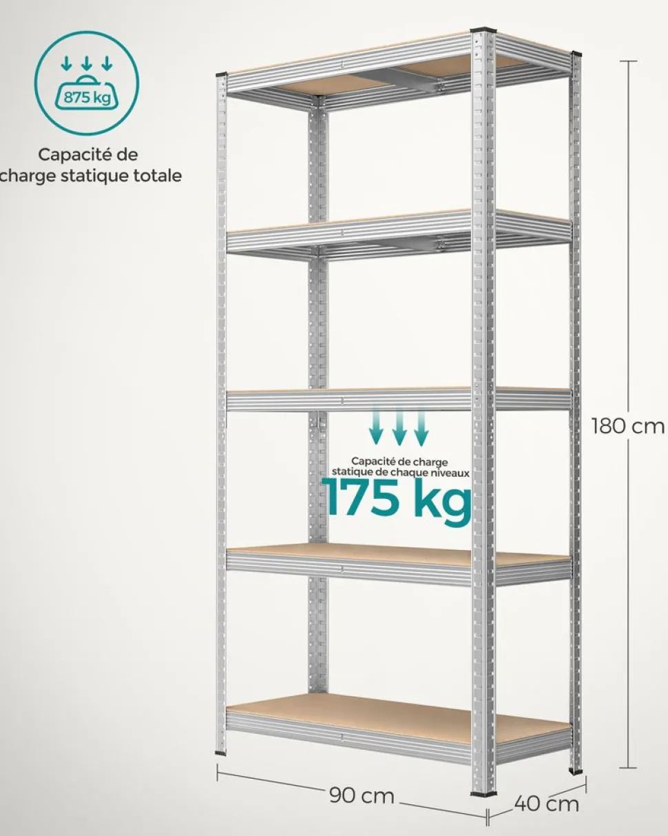 Store SONGMICS 2 Étagères 180 x 90 x 40 cm métal