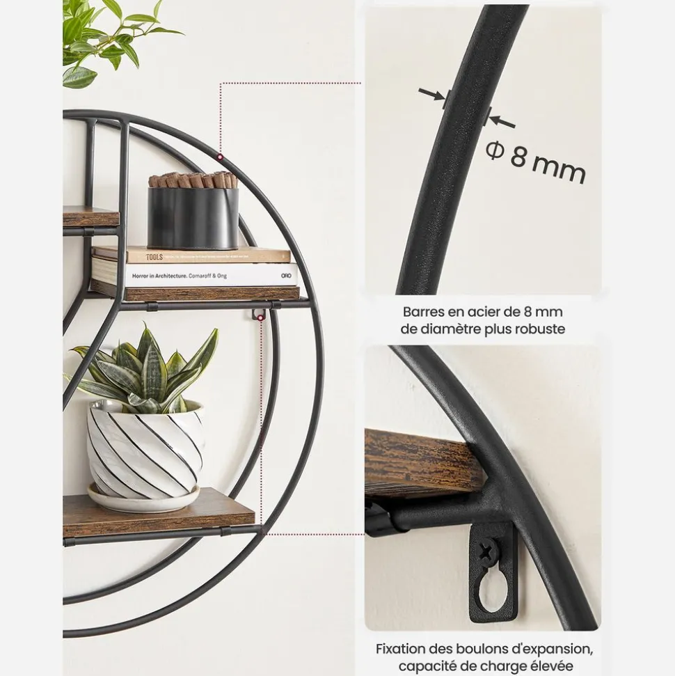 Hot SONGMICS 3 Étagères murales industriel Noir