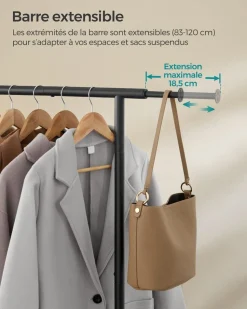 Store SONGMICS 2 Tringles vêtement murale 30 x 84 x 7 cm Noir