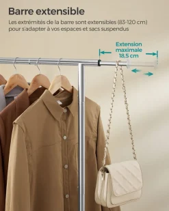 Store SONGMICS 2 Tringles vêtement murale 30 x 84 x 7 cm Noir