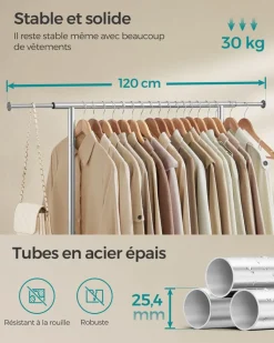 Store SONGMICS 2 Tringles vêtement murale 30 x 84 x 7 cm Noir