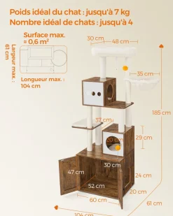 Flash Sale SONGMICS Arbre à chat 185 cm avec cache-litière moderne