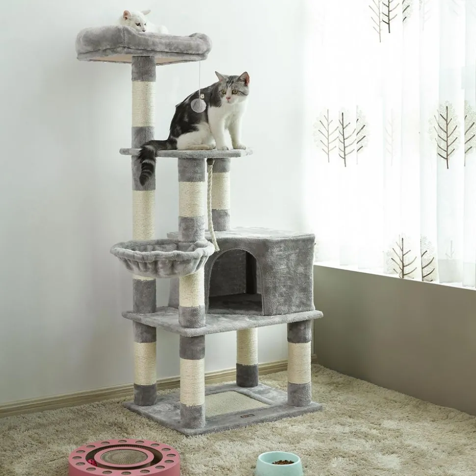 Outlet SONGMICS Arbre à chat 138 cm gris clair