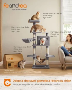 Store SONGMICS Arbre à chat 164 cm gris clair