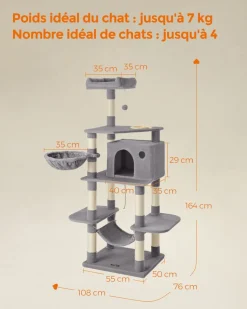 Store SONGMICS Arbre à chat 164 cm gris clair