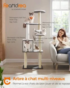 Cheap SONGMICS Arbre à chat 165 cm multi-niveaux marron rustique