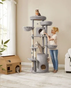 Shop SONGMICS Arbre à chat 196 cm tissu peluche gris clair