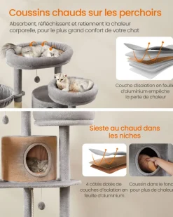 Shop SONGMICS Arbre à chat 196 cm tissu peluche gris clair