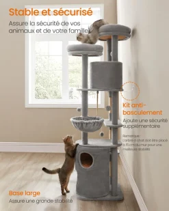 Shop SONGMICS Arbre à chat 196 cm tissu peluche gris clair
