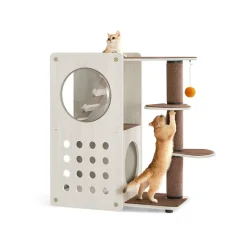 Store SONGMICS Arbre à chat avec poteau à griffer et échelle Marron Avoine + Marron Café