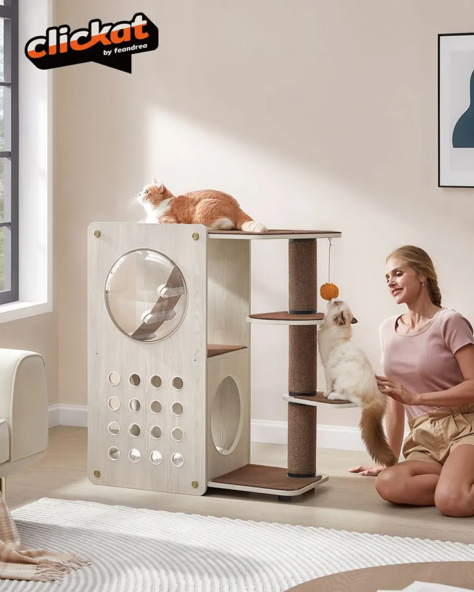 Store SONGMICS Arbre à chat avec poteau à griffer et échelle Marron Avoine + Marron Café