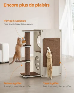 Store SONGMICS Arbre à chat avec poteau à griffer et échelle Marron Avoine + Marron Café