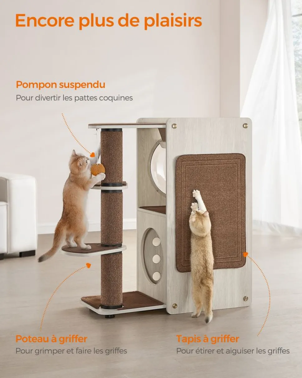 Store SONGMICS Arbre à chat avec poteau à griffer et échelle Marron Avoine + Marron Café