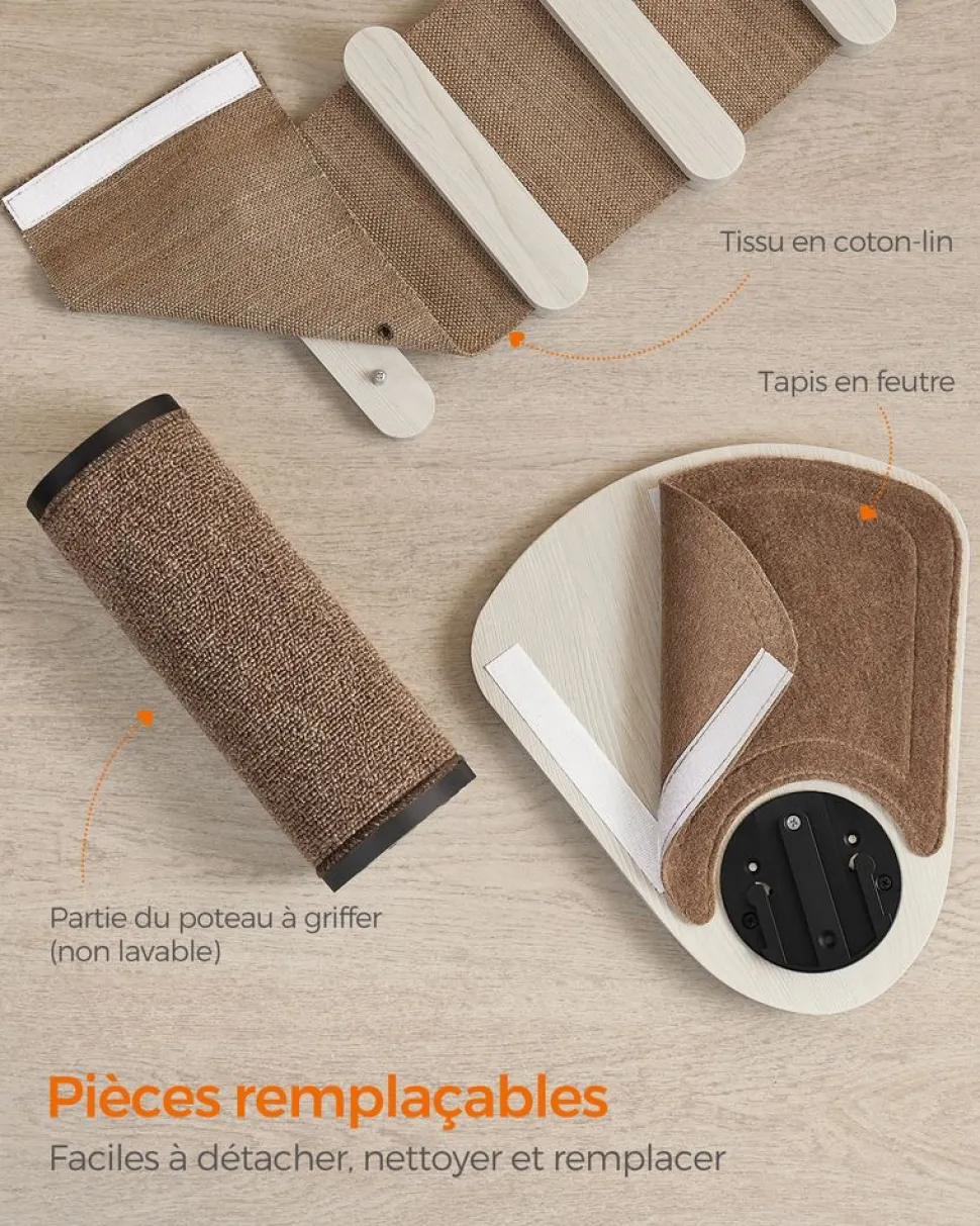 Store SONGMICS Arbre à chat avec poteau à griffer et échelle Marron Avoine + Marron Café