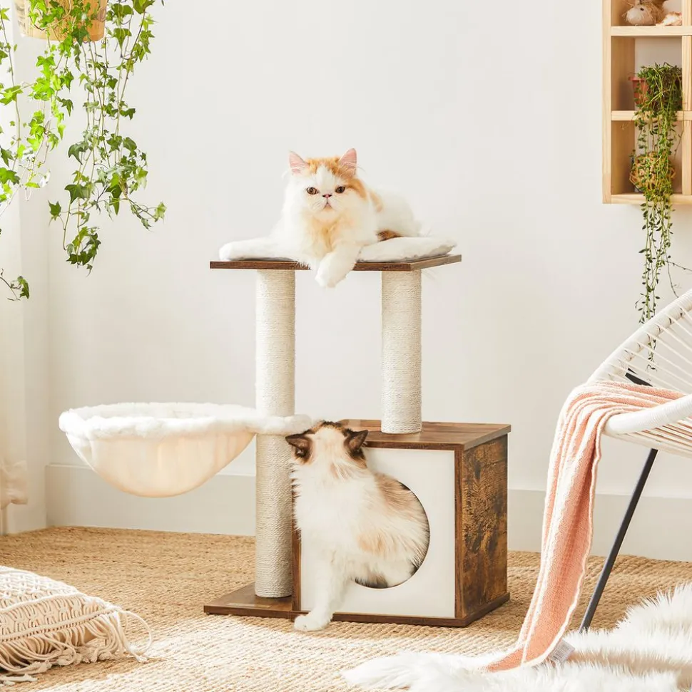 Hot SONGMICS Arbre à chat boisé Marron Rustique