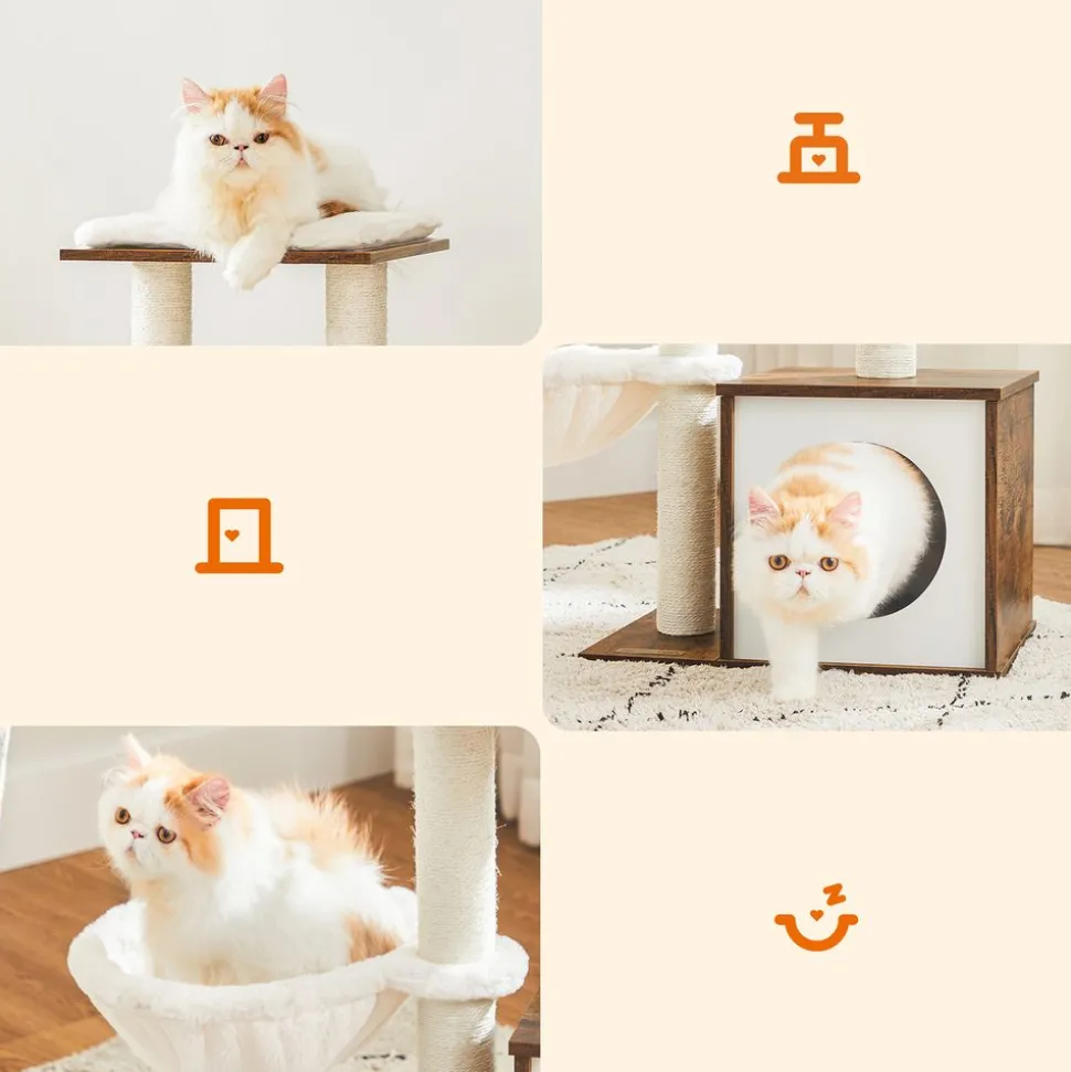 Hot SONGMICS Arbre à chat boisé Marron Rustique