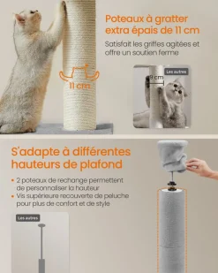 Best Sale SONGMICS Arbre à chat du sol au plafond 231-291 cm perchoir gris clair