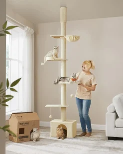 Best Sale SONGMICS Arbre à chat du sol au plafond 231-291 cm perchoir gris clair