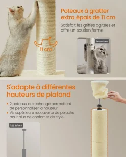 Best Sale SONGMICS Arbre à chat du sol au plafond 231-291 cm perchoir gris clair