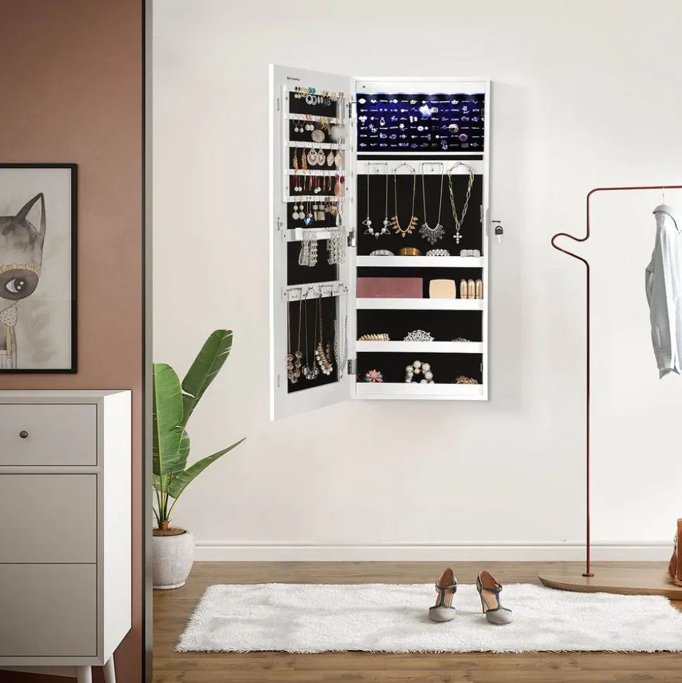 Cheap SONGMICS Armoire à bijoux murale cadre fin Blanc