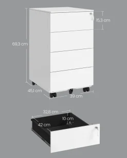 Store SONGMICS Armoire à fichiers à roulettes avec 3 tiroirs noir boisé