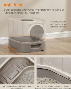 Store SONGMICS Bac à litière pour chat XXL avec couvercle plateau amovible oatmeal et gris chaud