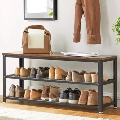 Clearance SONGMICS Banc à chaussures 2 niveaux Brun Vintage Noir